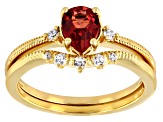 Orange Lab Created Padparadscha Sapphire 18k Yellow Gold Over Silver Set of 2 Rings 0.76ctw
