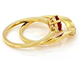 Orange Lab Created Padparadscha Sapphire 18k Yellow Gold Over Silver Set of 2 Rings 0.76ctw