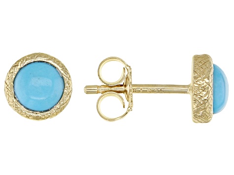 Blue Sleeping Beauty Turquoise 18k Yellow Gold Over Sterling Silver Stud Earrings