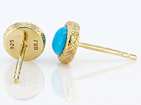 Blue Sleeping Beauty Turquoise 18k Yellow Gold Over Sterling Silver Stud Earrings