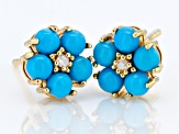 Blue Sleeping Beauty Turquoise With Diamond 18k Gold Over Sterling Silver Stud Earrings .03ctw