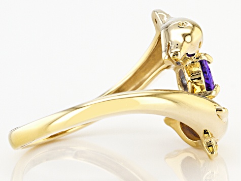 Blue Tanzanite 18k Yellow Gold Over Silver Dolphins Ring 0.65ctw