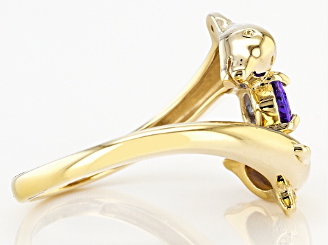 Blue Tanzanite 18k Yellow Gold Over Silver Dolphins Ring