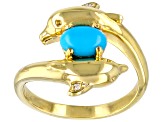 Blue Sleeping Beauty Turquoise 18k Yellow Gold Over Silver Dolphins Ring
