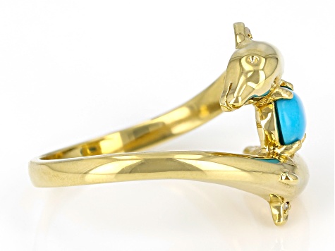 Blue Sleeping Beauty Turquoise 18k Yellow Gold Over Silver Dolphins Ring