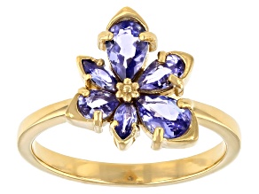 Blue Tanzanite 18k Yellow Gold Over Sterling Silver Asymmetrical Flower Ring 1.11ctw
