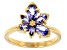 Blue Tanzanite 18k Yellow Gold Over Sterling Silver Asymmetrical Flower Ring 1.11ctw