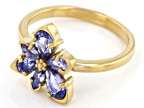 Blue Tanzanite 18k Yellow Gold Over Sterling Silver Asymmetrical Flower Ring 1.11ctw