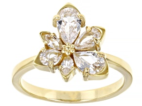 White Lab Created Sapphire 18k Yellow Gold Over Sterling Silver Asymmetrical Flower Ring 1.27ctw