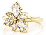 White Lab Created Sapphire 18k Yellow Gold Over Sterling Silver Asymmetrical Flower Ring 1.27ctw