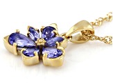 Blue Tanzanite 18k Yellow Gold Over Sterling Silver Asymmetrical Flower Pendant/Chain 1.11ctw