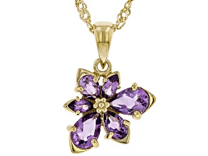 Purple African Amethyst 18k Yellow Gold Over Silver Asymmetrical Flower Pendant/Chain 1.28ctw