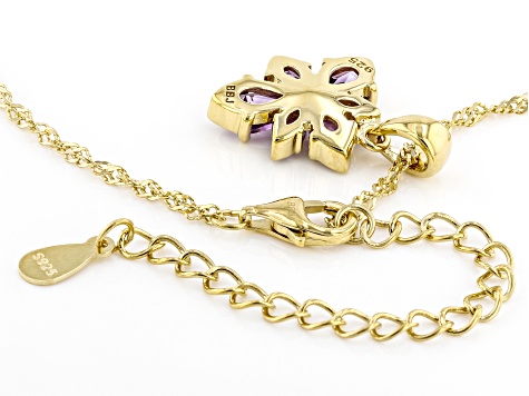 Purple African Amethyst 18k Yellow Gold Over Silver Asymmetrical Flower Pendant/Chain 1.28ctw