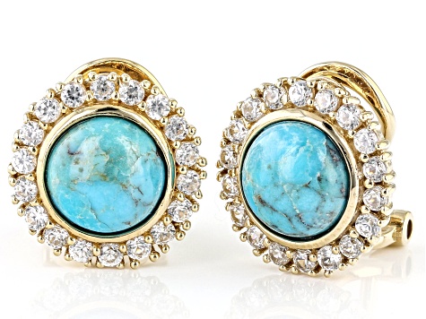 Blue Turquoise 18k Yellow Gold Over Sterling Silver Clip-On Earrings 0.92ctw