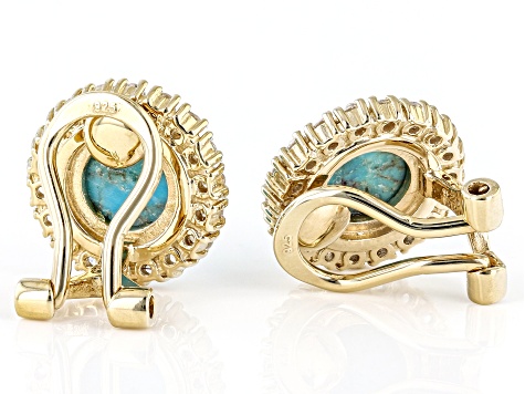 Blue Turquoise 18k Yellow Gold Over Sterling Silver Clip-On Earrings 0.92ctw