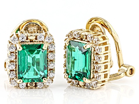 Green Lab Created Emerald 18k Yellow Gold Over Sterling Silver Clip-On Earrings 2.67ctw