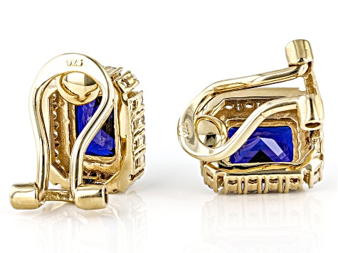 Blue Lab Created Sapphire 18k Yellow Gold Over Sterling Silver Clip-On Earrings 3.69ctw