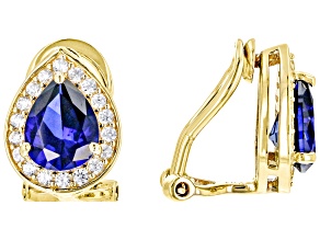 Blue Lab Created Sapphire 18k Yellow Gold Over Sterling Silver Clip-On Earrings 4.10ctw