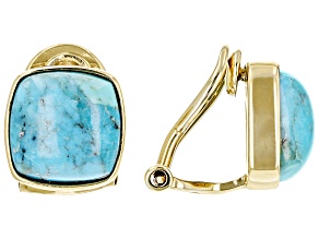 Blue Turquoise 18k Yellow Gold Over Sterling Silver Clip-On Earrings