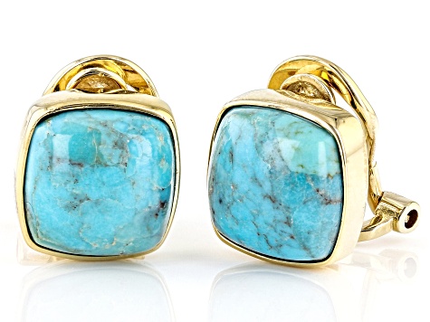 Blue Composite Turquoise 18k Yellow Gold Over Sterling Silver Clip-On Earrings