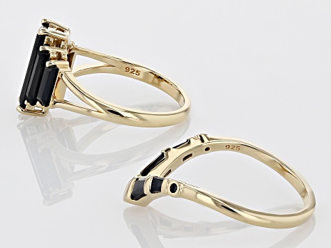 Black Spinel 18k Yellow Gold Over Sterling Silver Set Of 2