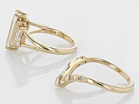 White Lab Created Sapphire 18k Yellow Gold Over Sterling Silver Set Of 2 Stackable Rings 3.46ctw