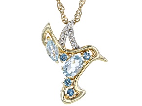 Sky Blue Topaz 18k Yellow Gold Over Sterling Silver Hummingbird Pendant With Chain 0.90ctw