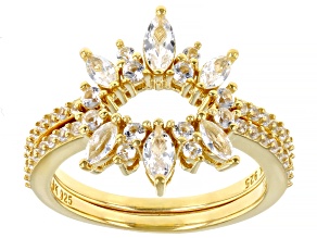 White Lab Created Sapphire 18K Yellow Gold Over Sterling Silver Enhancer Set of 2 Rings 1.18ctw