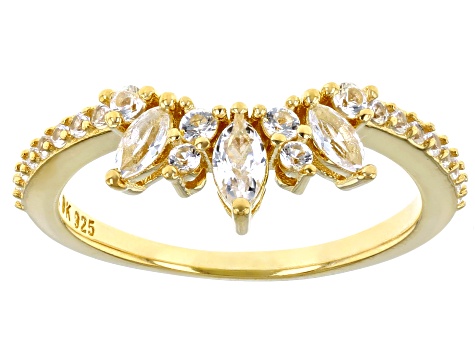 White Lab Created Sapphire 18K Yellow Gold Over Sterling Silver Enhancer Set of 2 Rings 1.18ctw