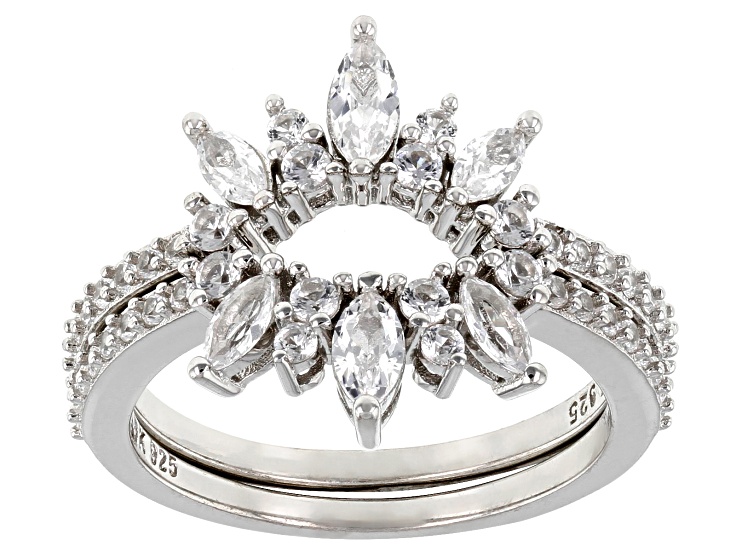 White Lab Created Sapphire Platinum Over Sterling Silver