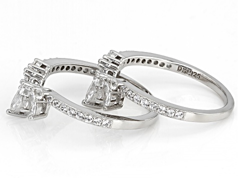 Diamond Set of 2 Stackable Band Ring in Platinum sold Over Sterling Silver 0.50 ctw