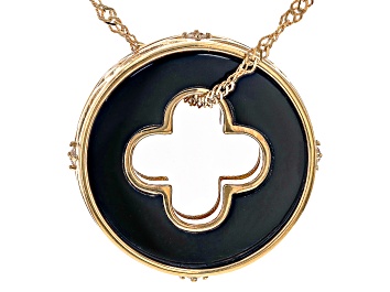 Picture of Black Onyx 18k Yellow Gold Over Sterling Silver Pendant With Chain 0.18ctw