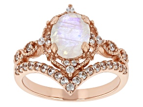 Rainbow Moonstone 18k Rose Gold Over Sterling Silver Ring 2.02ctw