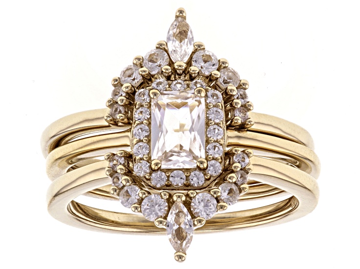 White Lab Created Sapphire 18k Yellow Gold Over Sterling Silver Set Of 3 Stackable Ring 1.17ctw