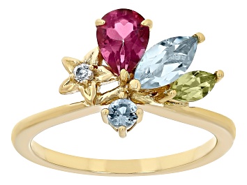 Picture of Pink Topaz 18k Yellow Gold Over Sterling Silver Floral Ring 1.61ctw