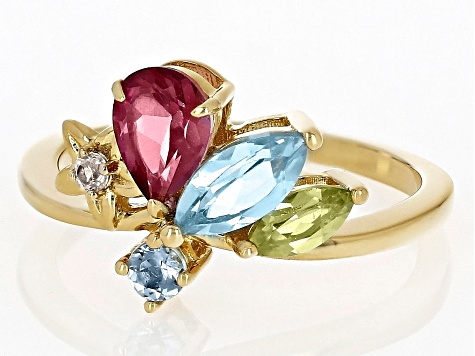 Pink Topaz 18k Yellow Gold Over Sterling Silver Floral Ring 1.61ctw