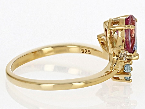 Pink Topaz 18k Yellow Gold Over Sterling Silver Floral Ring 1.61ctw - PSW109