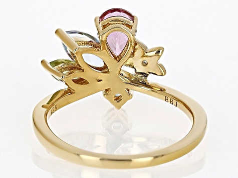 Pink Topaz 18k Yellow Gold Over Sterling Silver Floral Ring 1.61ctw