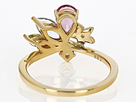 Pink Topaz 18k Yellow Gold Over Sterling Silver Floral Ring 1.61ctw - PSW109