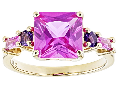 Pink Lab Created Sapphire 18k Yellow Gold Over Sterling Silver Ring 4.77ctw