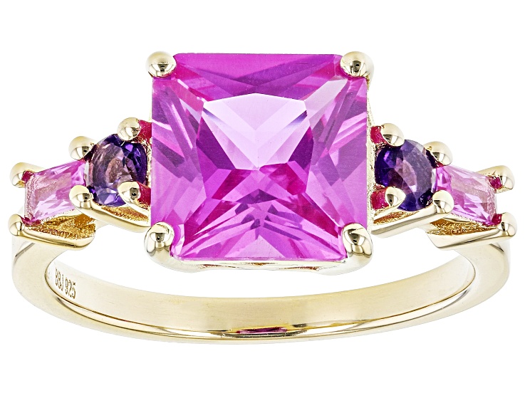 Pink Lab Created Sapphire 18k Yellow Gold Over Sterling