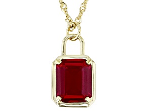 Red Lab Created Ruby 18k Yellow Gold Over Sterling Silver Pendant With Chain 4.55ct