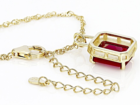Red Lab Created Ruby 18k Yellow Gold Over Sterling Silver Pendant With  Chain 4.55ct
