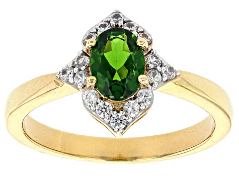 Green Chrome Diopside 18k Yellow Gold Over Sterling Silver Halo Ring 0 ...
