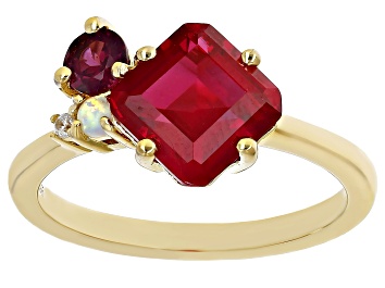 Picture of Red Lab Created Ruby 18k Yellow Gold Over Sterling Silver Ring 3.41ctw