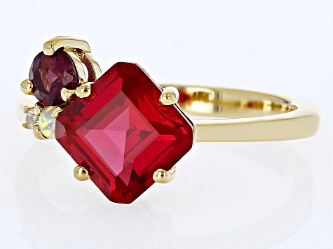 Red Lab Created Ruby 18k Yellow Gold Over Sterling Silver Ring 3.41ctw