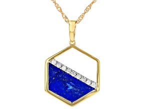 Blue Lapis Lazuli 18k Yellow Gold Over Sterling Silver Pendant With Chain 0.23ctw