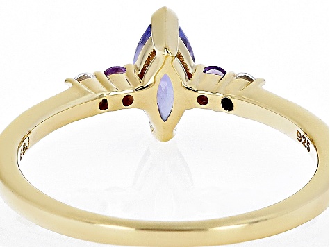 Blue Tanzanite 18k Yellow Gold Over Sterling Silver Ring 0.61ctw