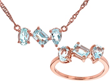 Picture of Blue Aquamarine 18k Rose Gold Over Sterling Silver Ring with Necklace Set 2.18ctw