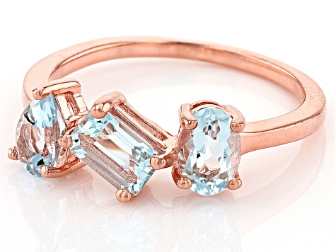 Blue Aquamarine 18k Rose Gold Over Sterling Silver Ring with Necklace Set 2.18ctw